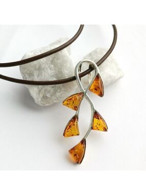 New, sterling silver amber branch pendant necklace